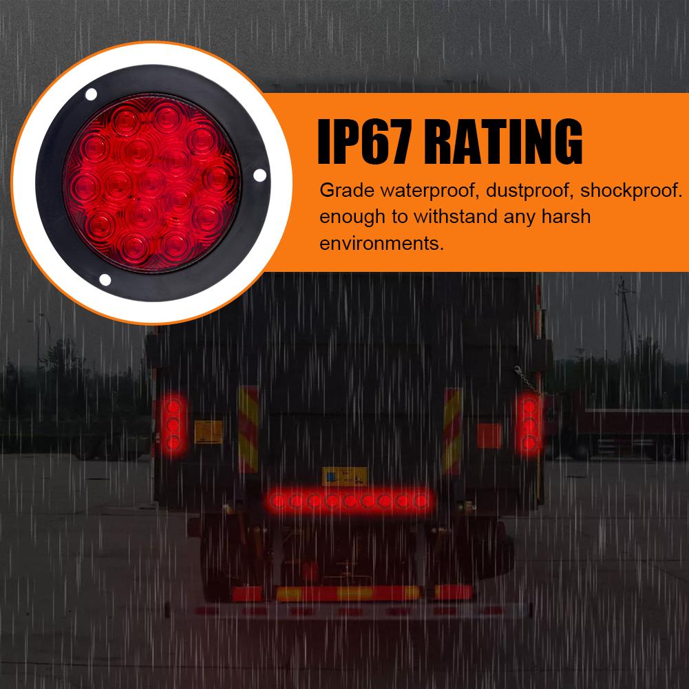 2pcs 4-inch 16 LED Car Round Taillights Tail Brake Light Round Rear Light Turn Signal Lamp Stop Warning Reverse Lamp 12V 24V