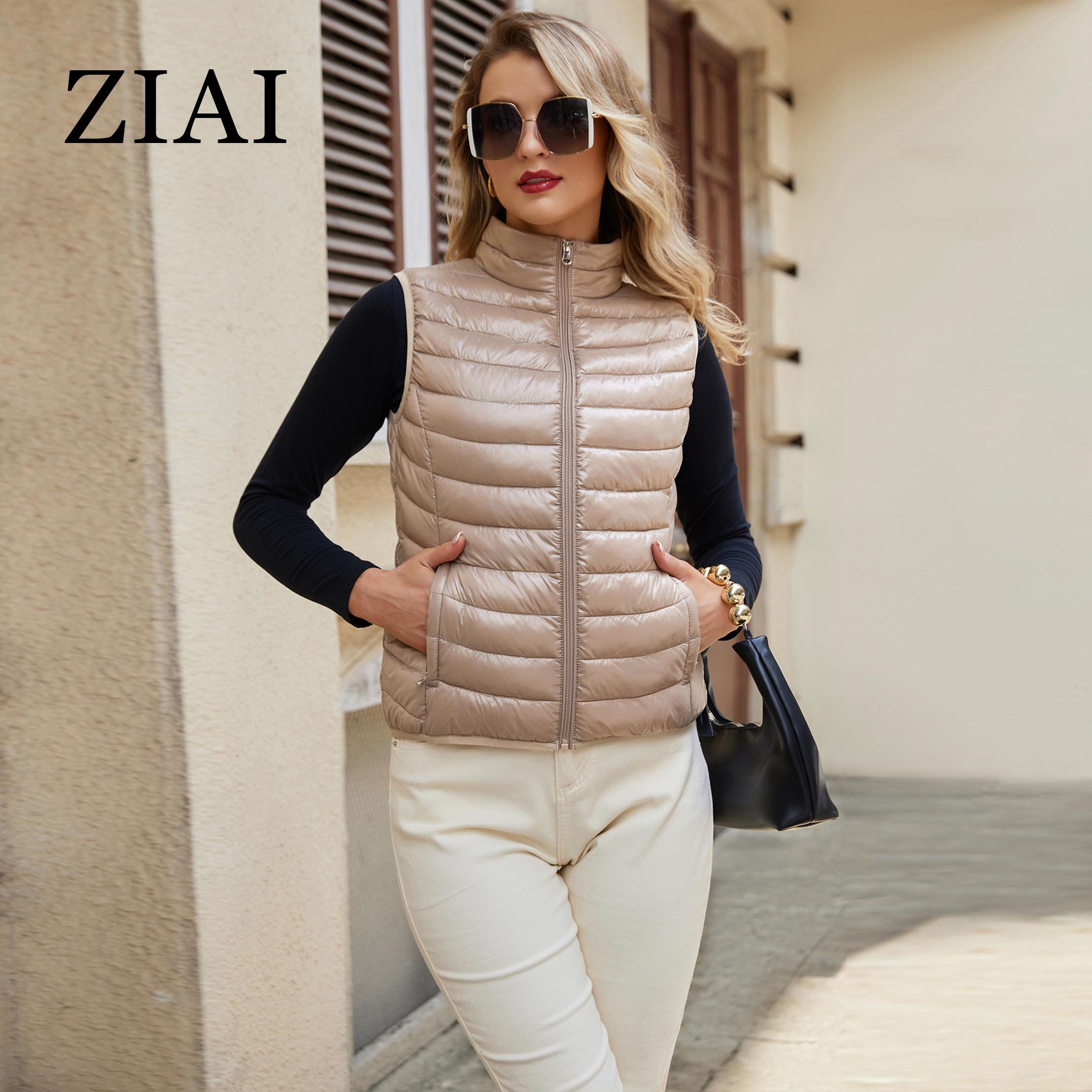 ZIAI Новые женские ультралегкие пуховые жилеты Приталенная куртка-пуховик без рукавов — фото 5