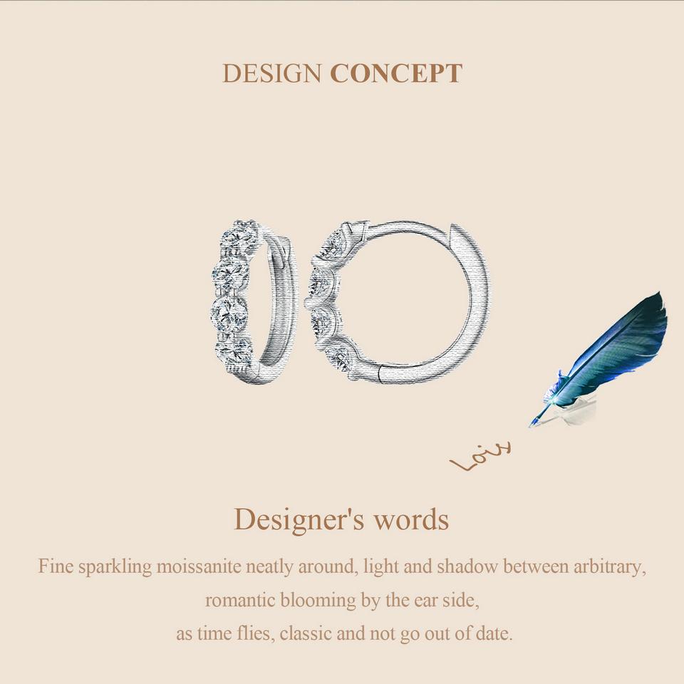 BAMOER 925 Sterling Silver Classical Round Moissanite Ear Buckles Clear Lab Diamond Engagement & Wedding Jewelry Gift for Women