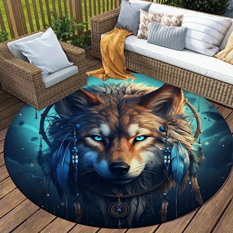 

1pc Wolf Pattern Round Area Rug Non Slip Applicable To Bedroom Living Room Coffee Table Floor Mat Office Area Floor Mat Carpet 80cm by 80cm