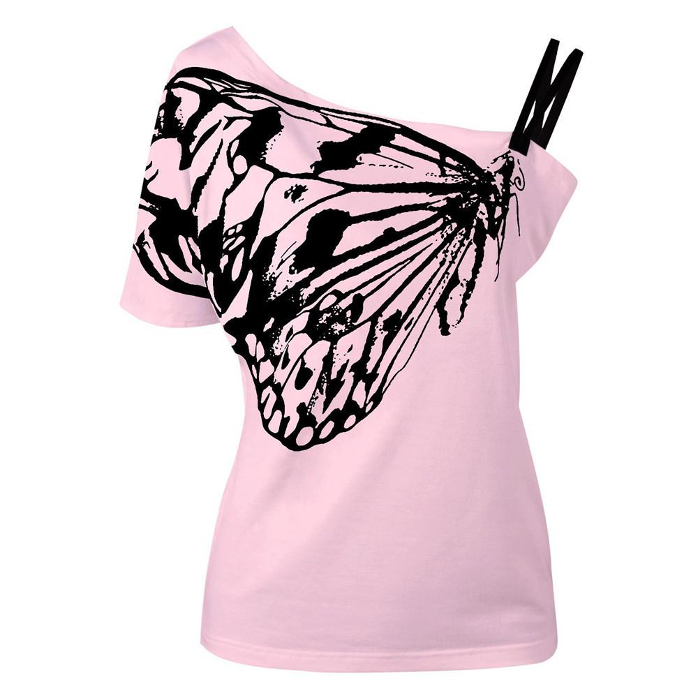 Trendy Summer Butterfly Print Off-shoulder T-shirt For Women Loose Fit