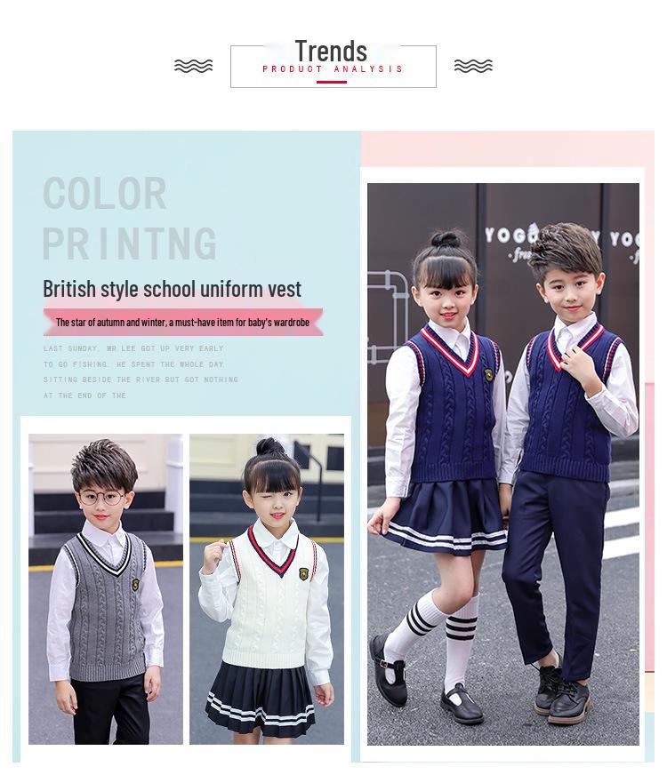 Children's Pure Cotton Preppy Knit Sweater Vest - Sleeveless Spring/Autumn School Uniform Style