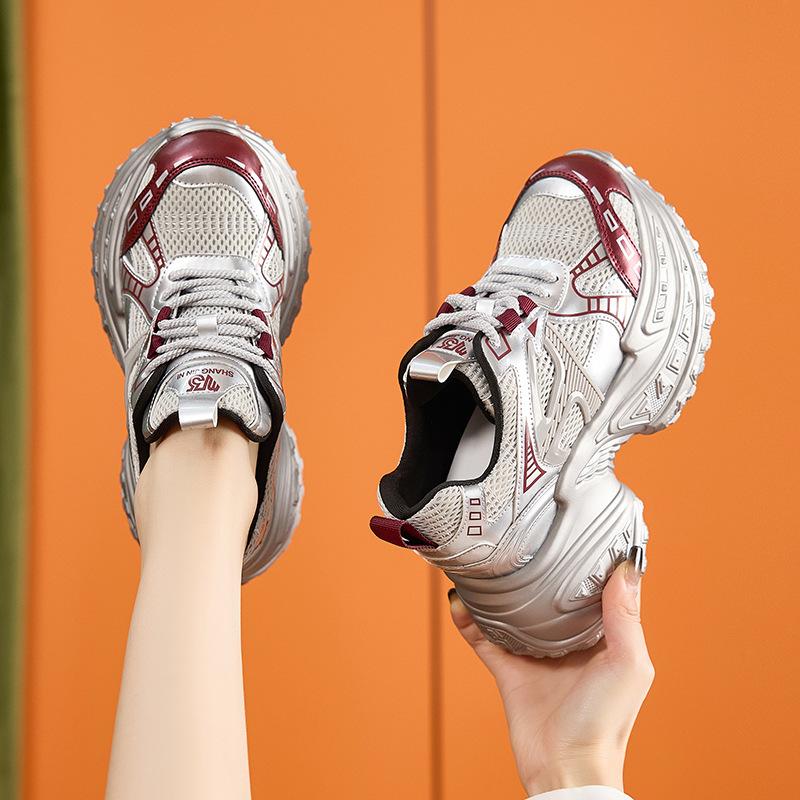 Daddy Shoes Women's Spring 2025 New Versatile Breathable Mesh Casual Sports Shoes Thick-soled Inner Height-increasing Women's Shoes