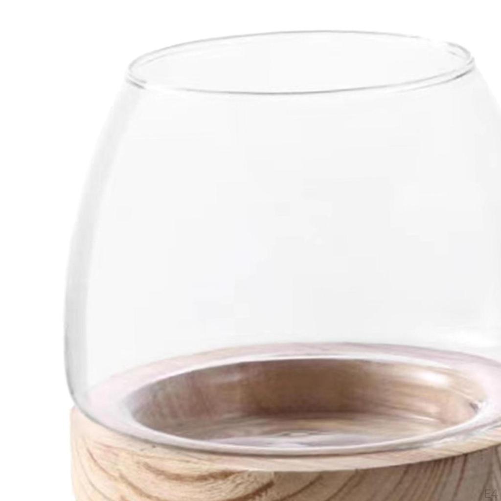 Klarer Glas-Pflanztopf mit Holzsockel für die Präsentation von Zimmerpflanzen