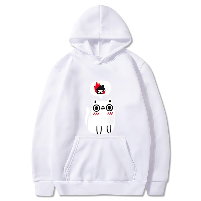Autumn Winter Solid Color Anime Cat Classic Hoodie Men's Daily Casual Harajuku Hoodie Street Wear Warm Hoodie