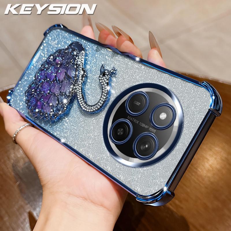 KEYSION Shockproof Plating Phone Case for HONOR X9c 5G Clear TPU Glitter Jewelled Swan kickstand Cover for Huawei Magic7 Lite 5G