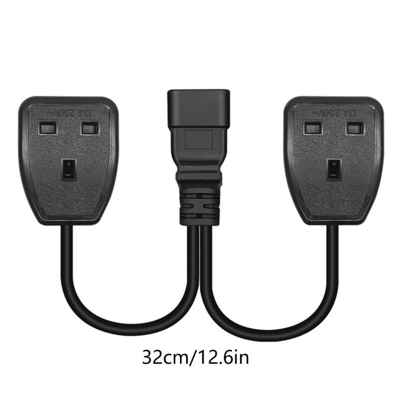 IEC320 C20 To UK+UK Power Adapter Cable, Male To Female Connectors Cord Conversion Wire Line Black