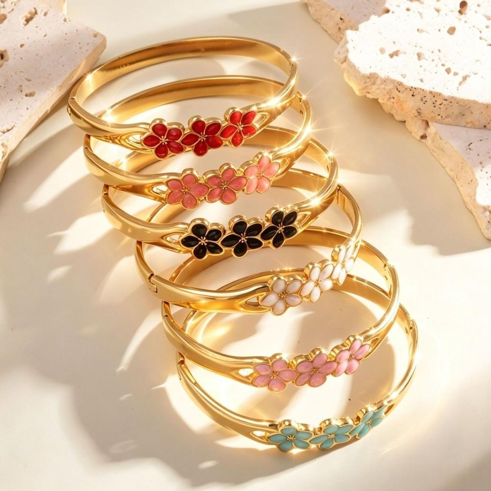 Enamel Design Gold Plated Bracelet Stainless Steel Women's Bracelet Women Daily Wear