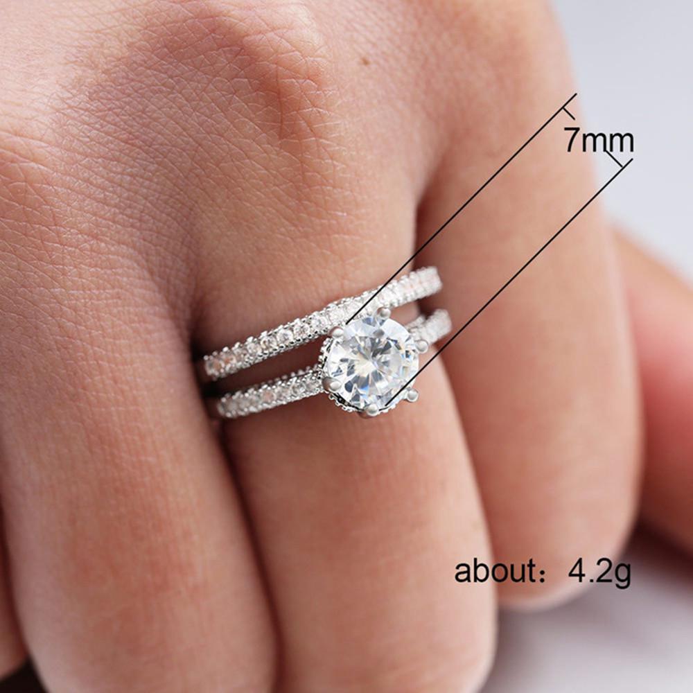 2024 European & American Style Women's White Gold-Plated Copper Zircon Couple Rings Set