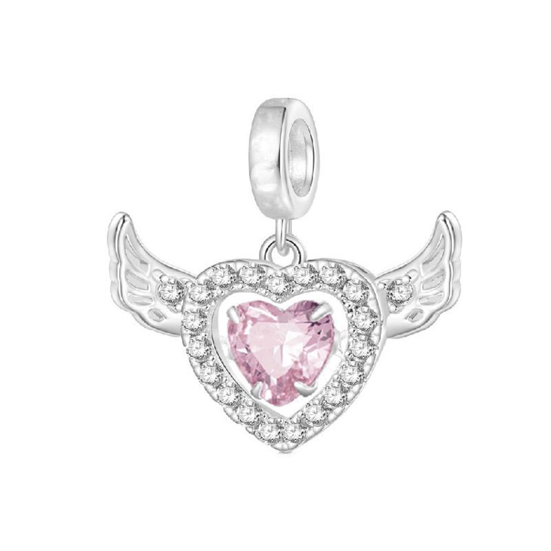 925 Silver-Plated Charms Jewelry Gift Sparkling Pink Air Balloon&Cherry Blossom Dangle Bead Fit Original Silver Bracelet