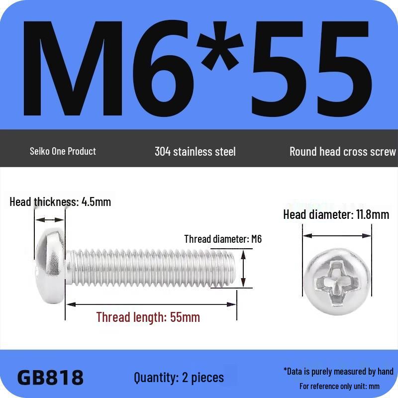Phillips Pan Head Machine Screws, 304 Stainless Steel, Sizes M1-M10