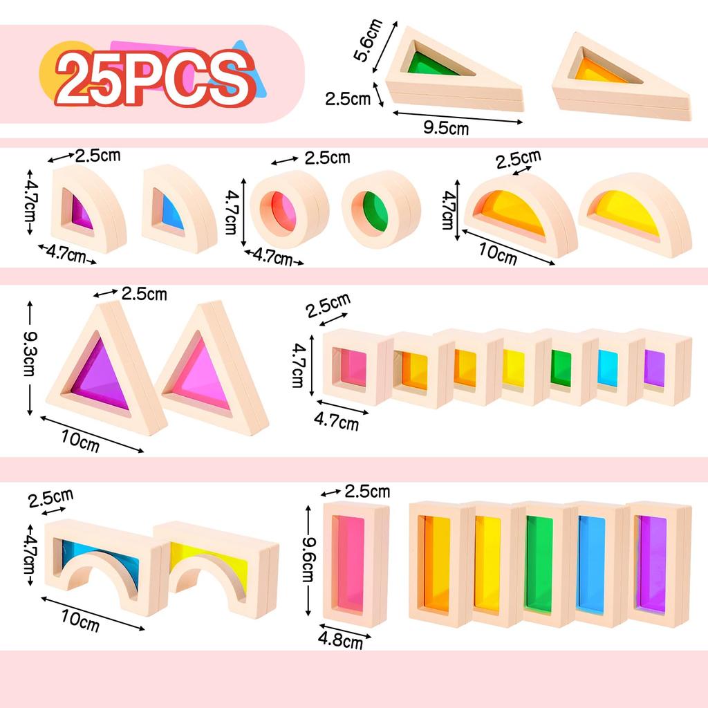 CORPER TOYS Clear Building Rainbow Colored Building Blocks Acrylic Wooden Colorful Rainbow 3D Birthday Christmas Blocks, Set, 25-Piece Toy, Blocks,
