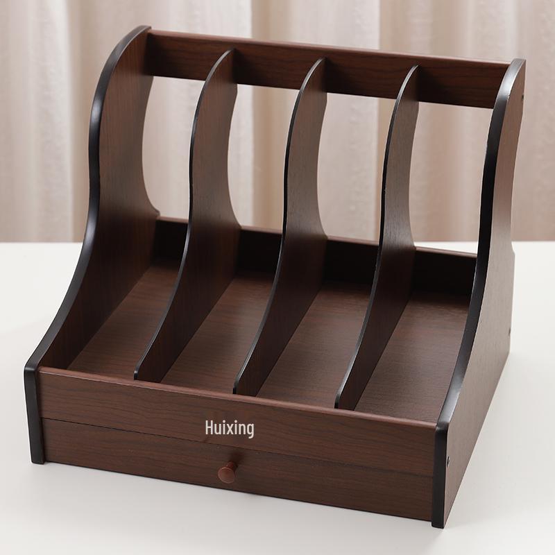 Wooden Desktop File Holder & Vertical Book Stand Organizer