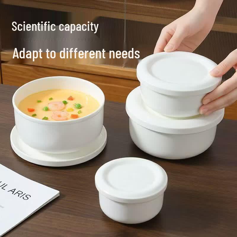 Chuanye 800ml Pure White Ceramic Steaming Bowl with Lid