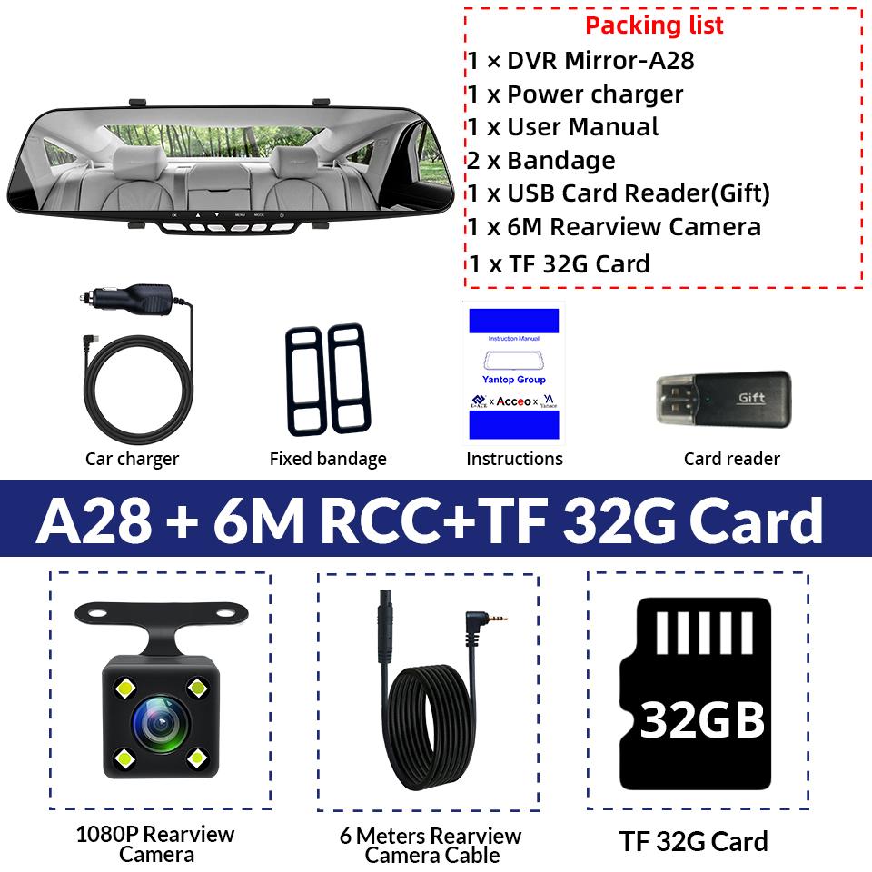 

Автомобильное зеркало E-ACE, видеорегистратор, 4,3-дюймовый видеорегистратор FHD 1080P, видеорегистратор, зеркало заднего вида с двумя объективами и камерой заднего вида 1080P With 16G Card