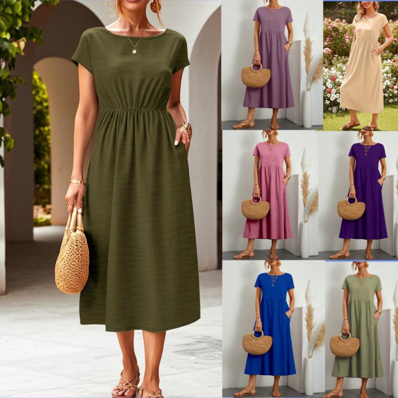 European & American Style Loose Sleeveless Cotton Linen Dress with Matching Colors & Sizes - Round Neck Summer Print Dress for Women