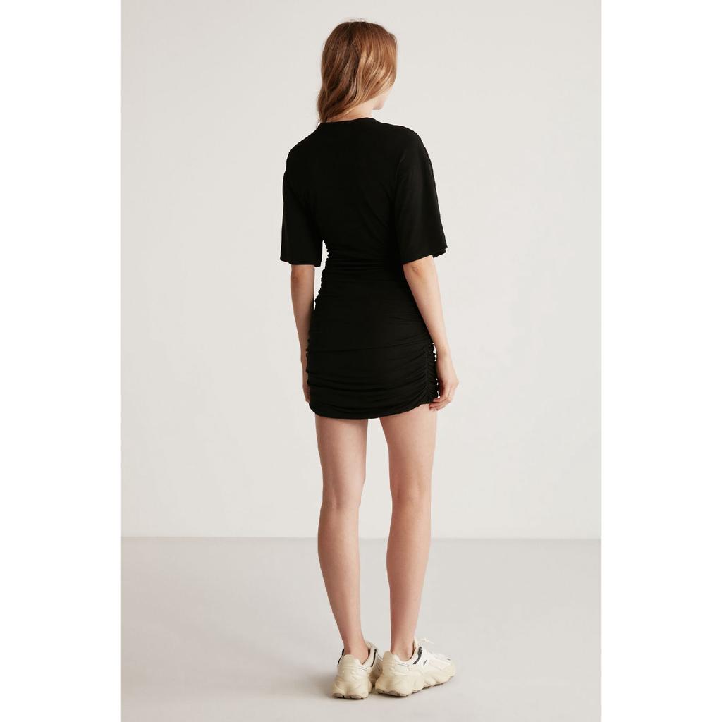 Zaya Women's Crew Neck Skirt Draped Black Dress