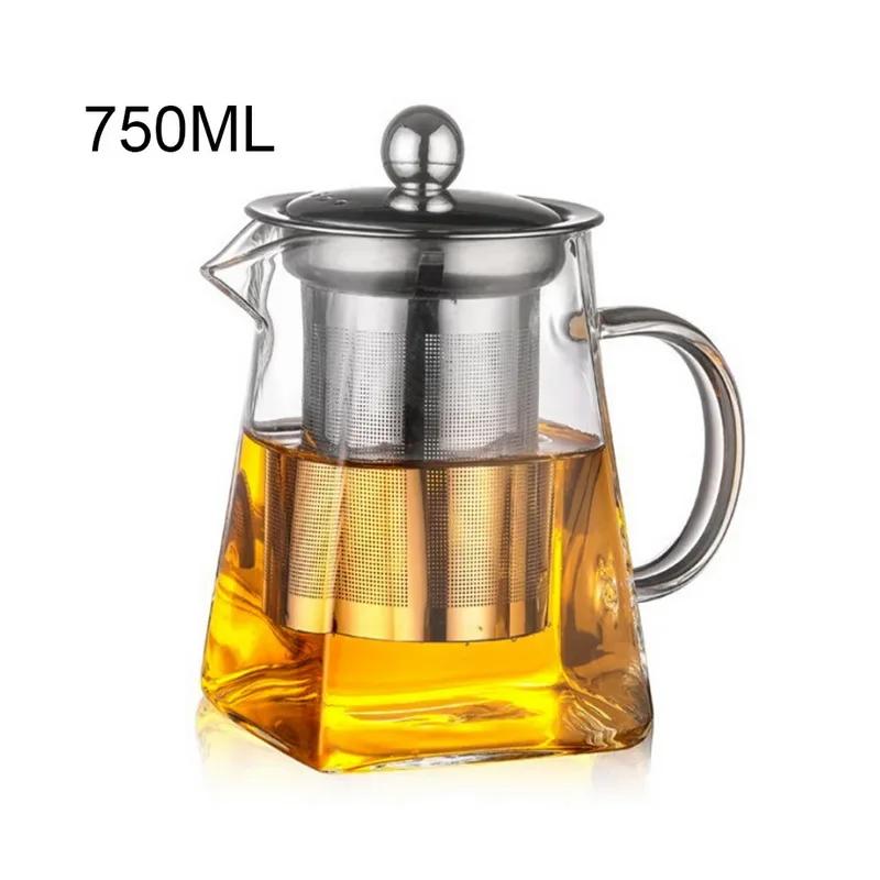 350/550/750/950ML Borosilicate Glass Teapot Heat Resistant Square Glass Teapot Tea Infuser Filter Milk Oolong Flower Tea Pot