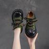 Johnature Genuine Leather Pumps Thick Soled Round Toe Mixed Colors Lace-up Fashion Versatile Women's Shoes