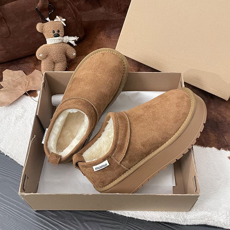 

thick-soled short snow boots women s shoes winter new velvet warm one-pedal low-top bread snow cotton shoes 40 верблюд