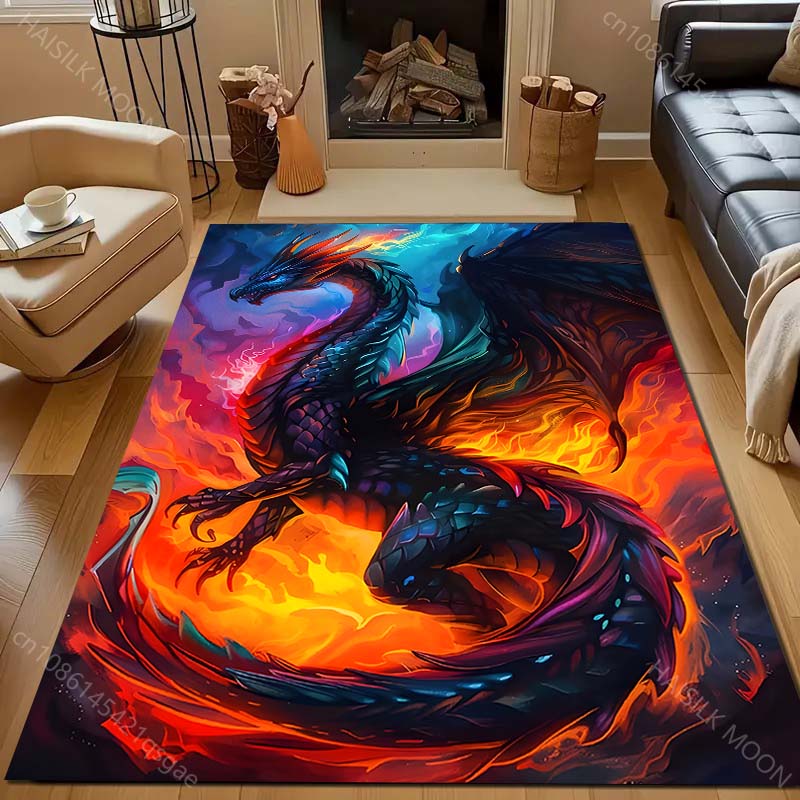 1PC Dragon In Colorful Flames Carpet for Living Room Bedroom Sofa Home Decor Rus Non-slip Floor Mat Luxury Gift