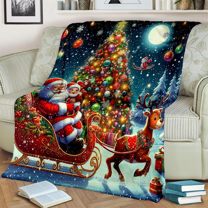 Cartoon Merry Christmas Santa Claus Christmas Tree Festival Gift Blanket,Soft Throw Blanket for Home Bedroom Bed Sofa Cover Kid