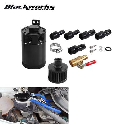 2-Port Oil Catch Can Tank Separator With Breathing Filter And Oil Drain Valve Filter Universal Aluminum Black
