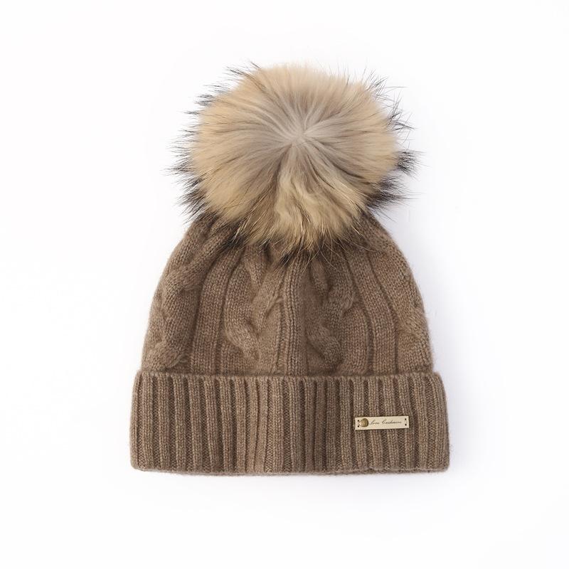 

Pure Cashmere Autumn and Winter New Style Women s Casual Warm Ear Protection Large Cable Wool Ball Toe Knitted Hat One Size