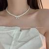Elegant Pearl Bow Zircon Choker Necklace - Light Luxury Summer Clavicle Chain for Women
