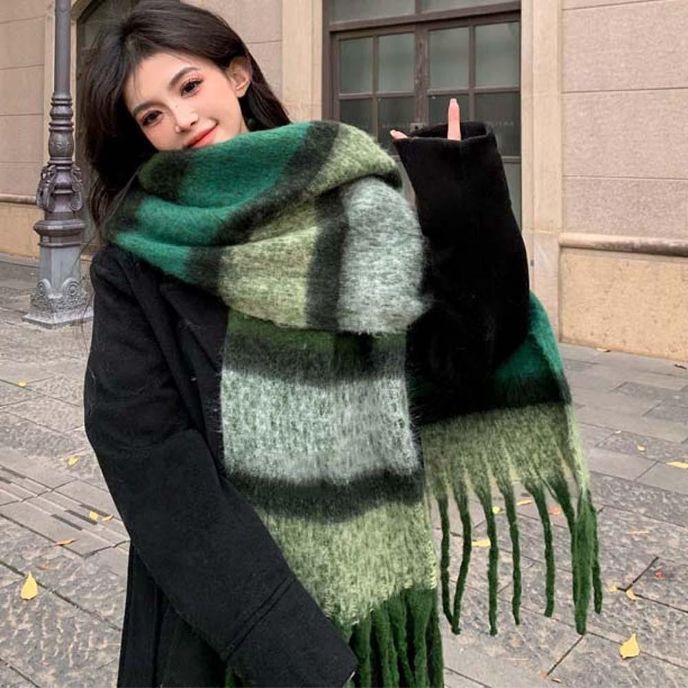 Thermal Plaid Mufflers Thick Tassel Shawls Chunky Neckwear Winter Scarves  Outdoor Travel