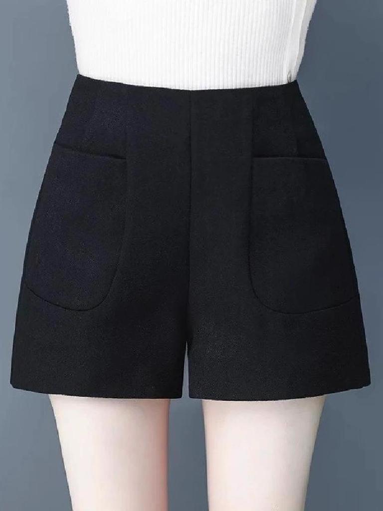 Spring 2024 Korean High-Waist Wool A-Line Shorts - Women's Wide-Leg Casual Outerwear