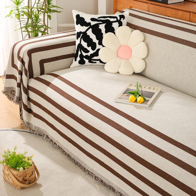Modern Stripe Sofa Towel Blanket Cover 1 2 3 4 Seater Universal Couch Armchair Slipcover Sofa Throw For Pet Dogs Soft All -Season