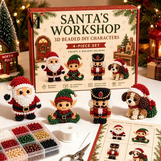 Festliches Feiertagsgeschenk 3D Perlen-Bastelset, Lebensechtes Weihnachtstier-Perlenbastelset, Partygeschenk Handgemachtes Einfaches Stickset für Kinder und Erwachsene Katze