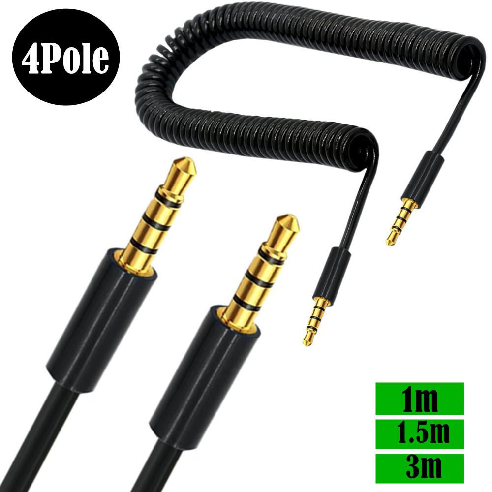 3/4 Pole TRRS 3.5Mm Male To Female Coiled AUX Cable Spiral Stereo Audio Extension Wire For Car Headphone Speaker Mobile Phone Multiple Lengths