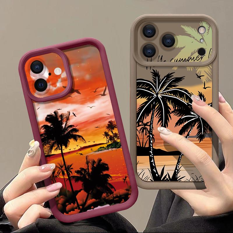 Coconut Tree Print TPU Phone Case For iPhone 17 Pro 17e 15 16 Pro Max 14 13 Pro Max 16e Shockproof Soft Silicone Back Cover