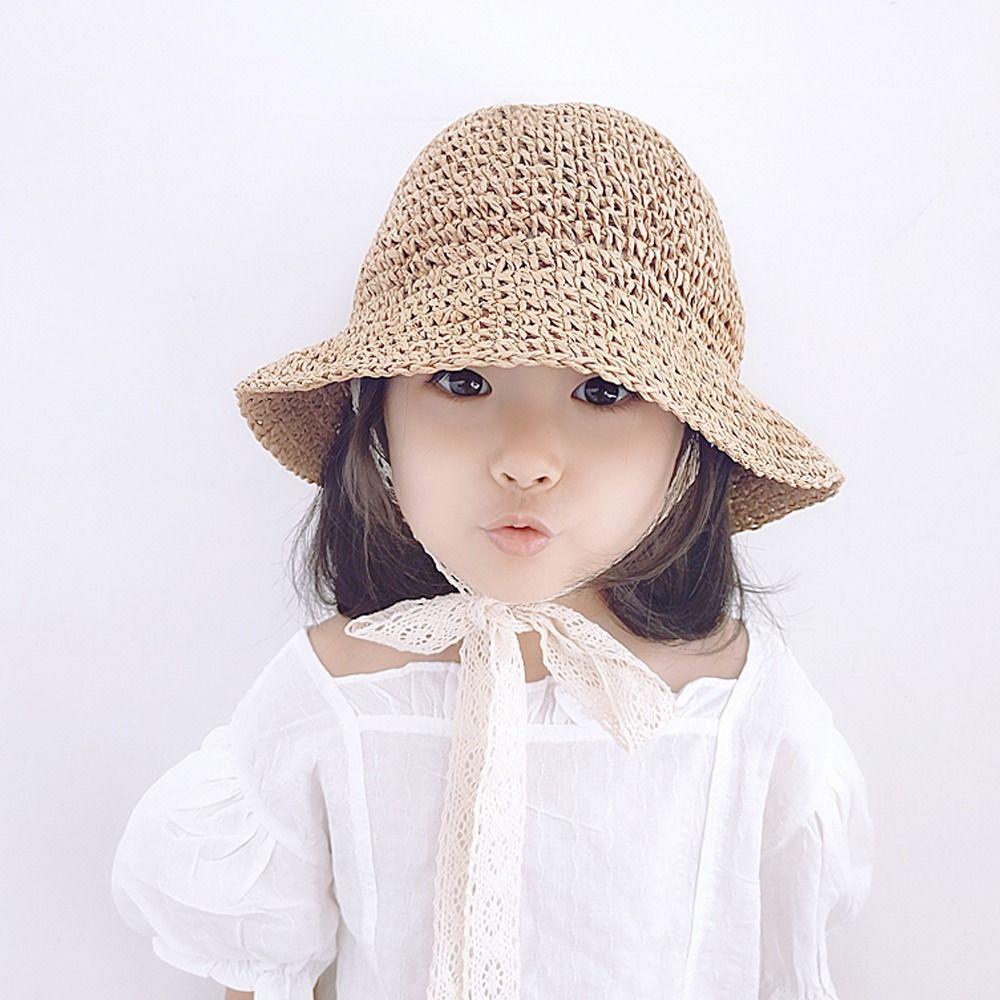 Summer Princess Casual Beach Hat Straw Cap Lace Baby Hat Panama Cap