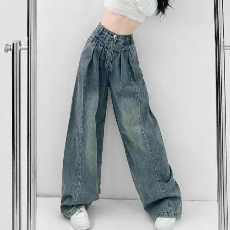 

Women s High Waist Retro Patchwork Denim Wide-Leg Pants - Spring/Autumn M