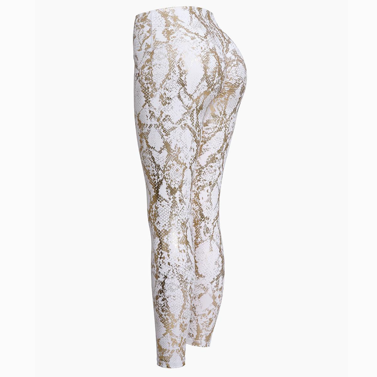 

Плотные эластичные бронзовые штаны для йоги, фитнес-штаны с узором «змея», персиковые бедра, высокая талия для похудения S белый