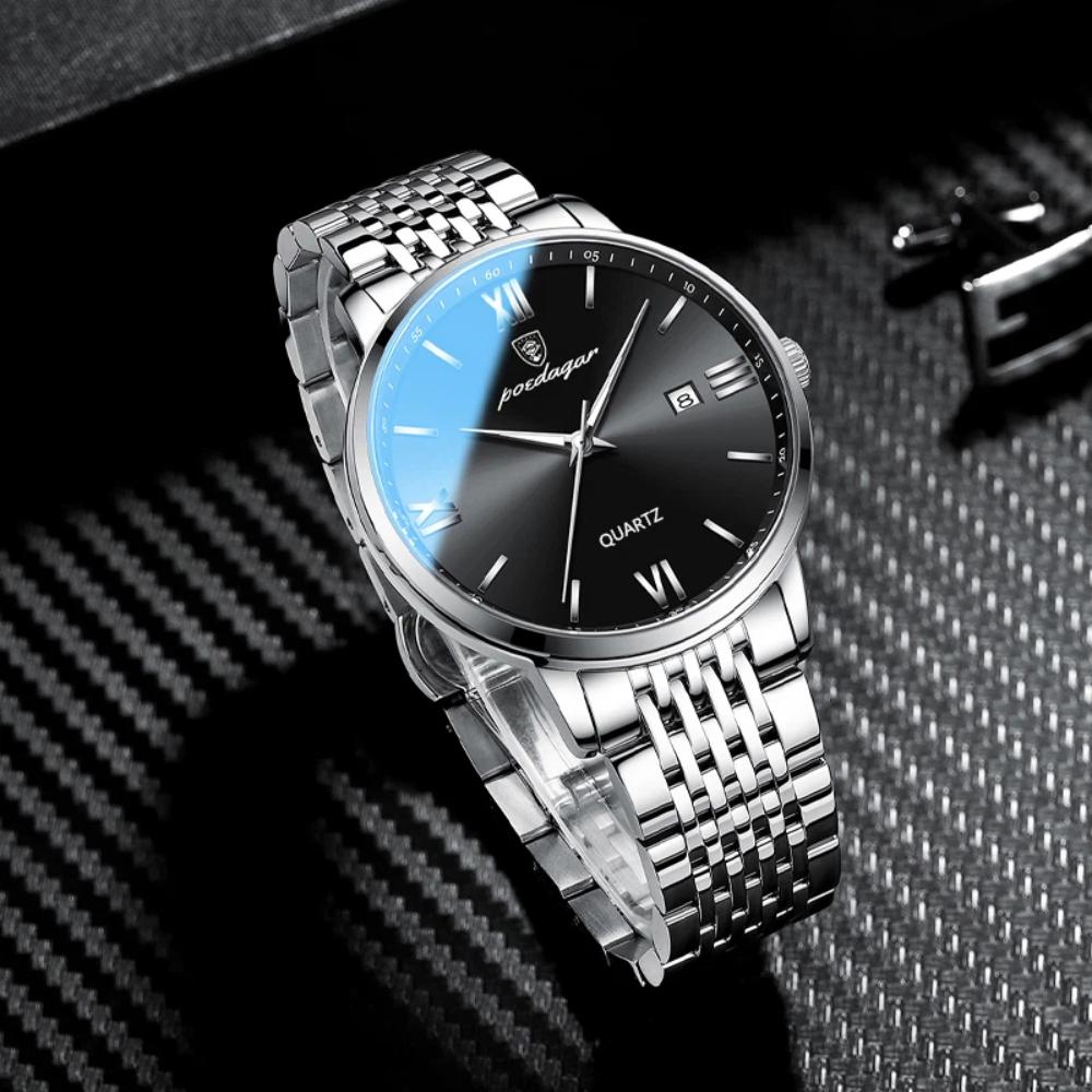 POEDAGAR Luxury Sports Men's Wristwatch Stainless Steel Waterproof Date Watch High Quality Casual Fashion Quartz Watches