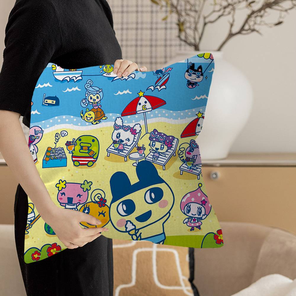 Tamagotchi Cut Friend Pillow Gift Home Office Decoration Bedroom Sofa Car Cushion Cover Case 45X45 Peach skin 18*18(CM)-1Pcs