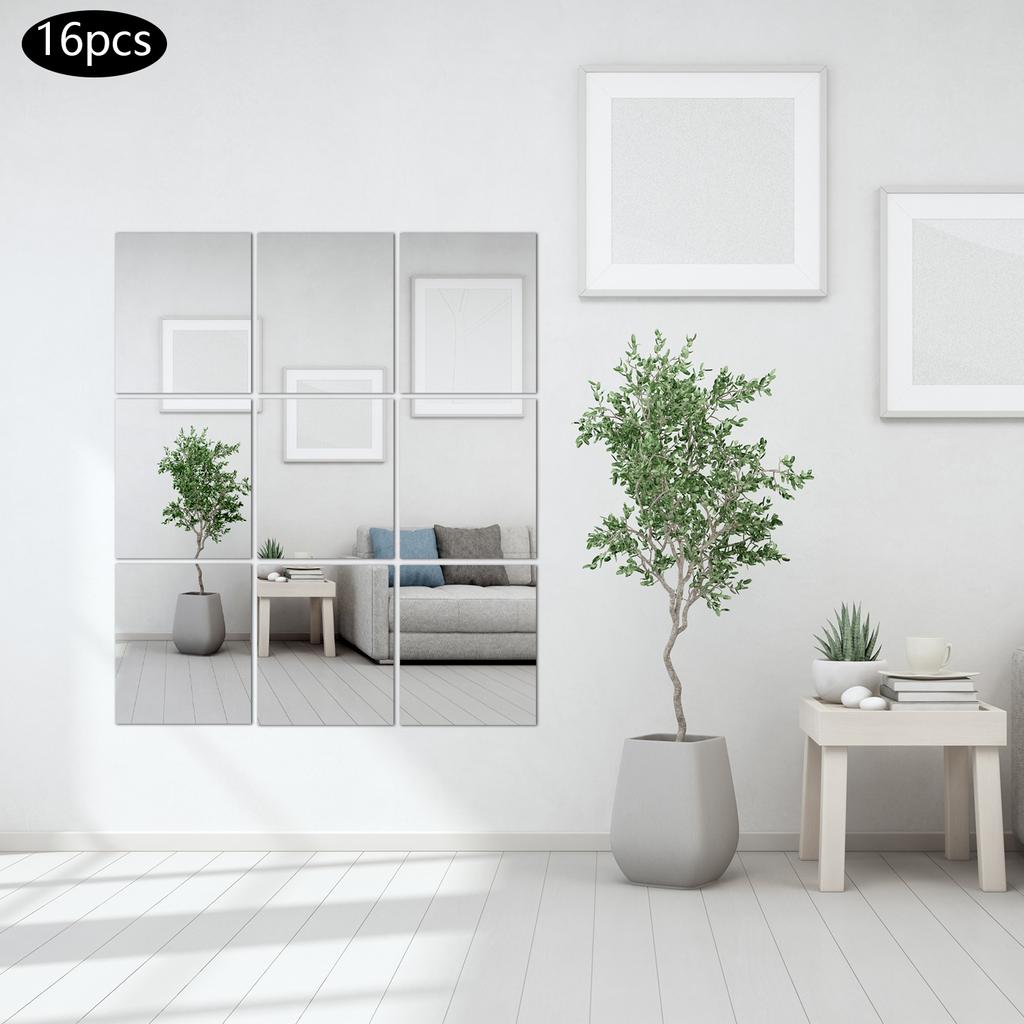 16PCS Adhesive Wall Mirror Tiles, Shatterproof Acrylic Glass Panels for Full-Length Wall Installation in Gym, Studio, Dance Room