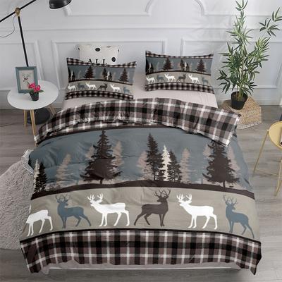 Vintage Waldhirsch Plaid Bettbezug Set King Queen Double Full Twin Einzelgröße Bettwäscheset