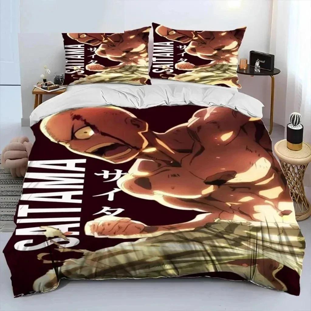 Anime One-Punch Man Saitama Sängkläder Set Påslakan Sängset Täcke Örngott King Queen Twin Storlek Pojkar Flickor Vuxna