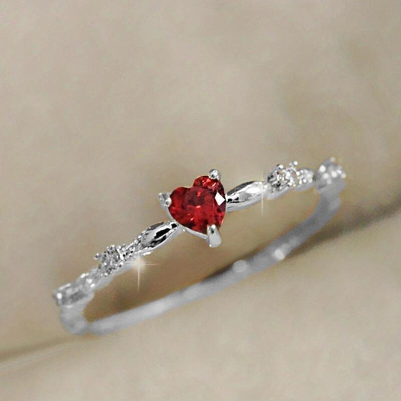 

Red Zircon Engagement Ring, With An Aesthetic Design Featuring A Thin Ring Band, Is A Fashionable Jewelry For Women And A Perfect Gift 10 серебряный