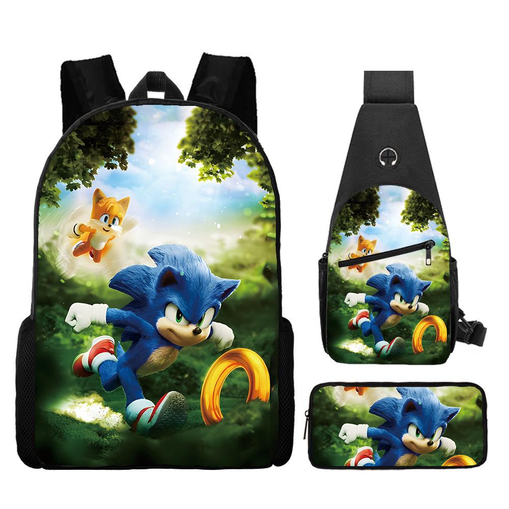 Backpack, Primary School Student Animation Schoolbag, Cartoon Backpack, Satchel, Pencil Bag, Three-Piece Set.