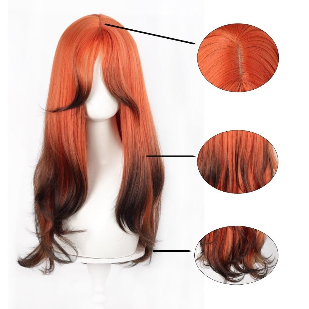 Harajuku Orange Gradient Black Wavy Wig Synthetic Women Layered Hairpiece  Role-playing