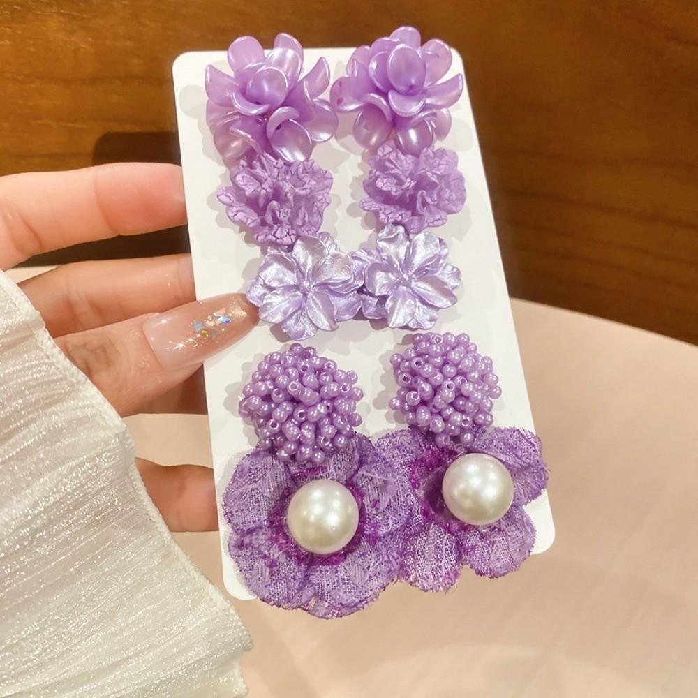 5 Pairs Floral Flower Ear Studs Set Acrylic Korean Style Earrings  Girl Gift