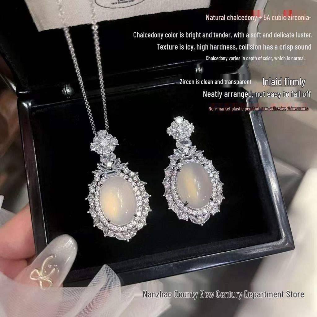 White Chalcedony & Agate Ice Type Pendant Necklace for Women