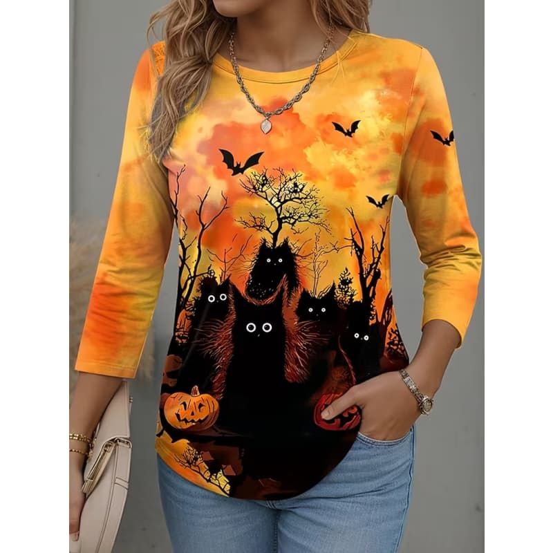 Women's Creative Printed Long-sleeved T-shirt, Breathable, Soft and Comfortable, Suitable for Casual Wear All Year Round