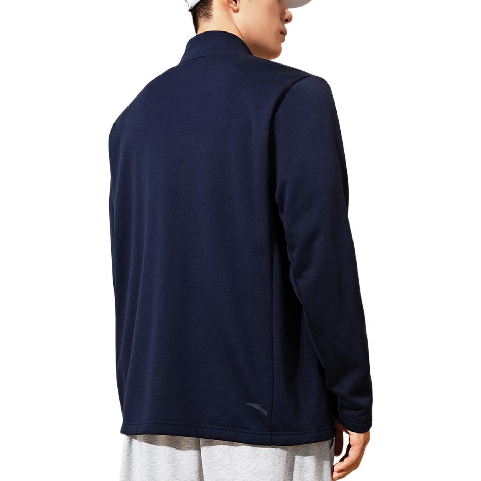 Anta Solid Color Zip-Up Stand Collar Long Sleeve Fleece-Lined Jacket Men Jacket Blue 952237736-2